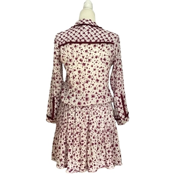 POUPETTE ST BARTH Donna Tunica Mini Dress in Rayon Georgette Print Purple Tassel - Picture 4 of 11